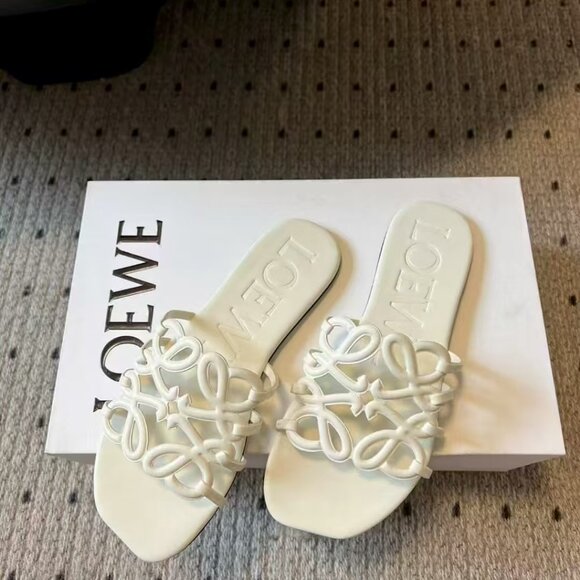 Loewe Shoes - Loewe White Intricate Slide Sandals